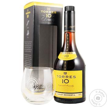 Torres Gran Reserva Brandy 10 y.o. 38% 0.7l + Glass - buy, prices for COSMOS - photo 1