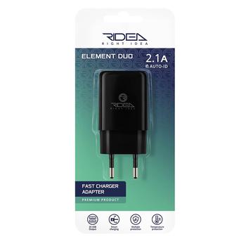 Зарядное устройство сетевое Ridea Element Duo 2USB 2.1A black RW-21011 - купить, цены на КОСМОС - фото 1