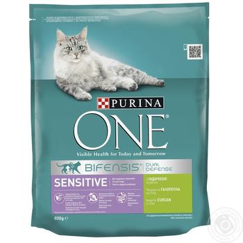 Корм сухий Purina ONE Sensitive З індичкою та рисом для дорослих котів 800г - купити, ціни на Auchan - фото 1