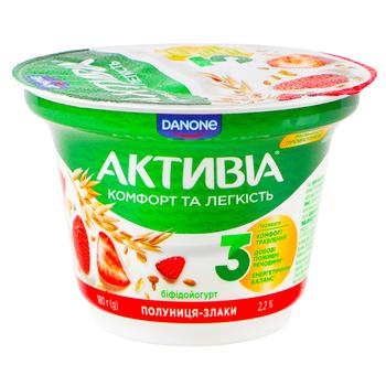 Activia Strawberry-Grains Bifidoyogurt 2.2% 180g - buy, prices for COSMOS - photo 1