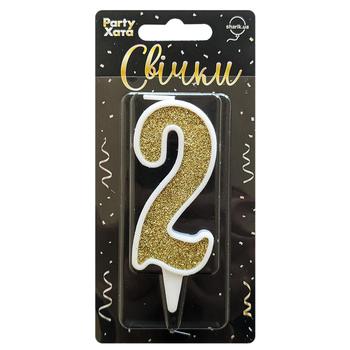 Party Khata Digit 2 Cake Candle Gold Glitter in White 9.5cm - buy, prices for NOVUS - photo 1