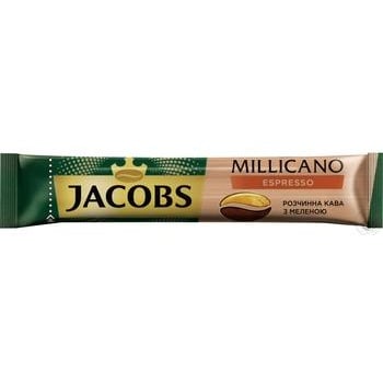 Кофе Jacobs Millicano Espresso растворимый порошкообразный с зернами 100% арабики мелкого помола в стиках 1,8г - купить, цены на МегаМаркет - фото 1