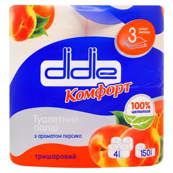 Туалетний папір Didie Комфорт  Персик 3-шаровий  4шт - купити, ціни на КОСМОС - фото 1