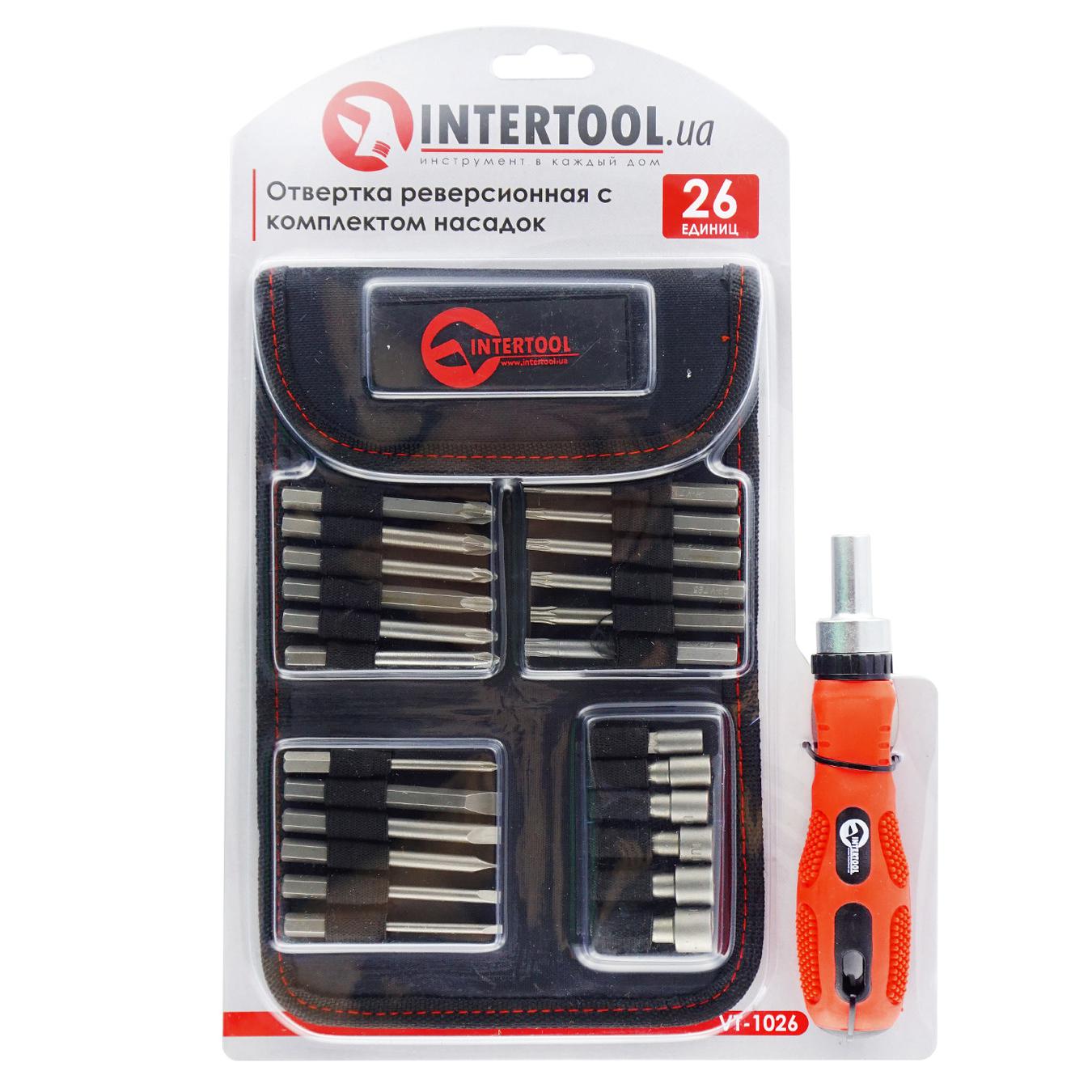 

Отвертка InterTool реверсионная с комплектом насадок 26шт VT-1026