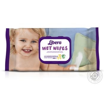 Серветки вологі Libero Wet Wipes дитячі 64шт купити, ціни на МегаМаркет - фото 1