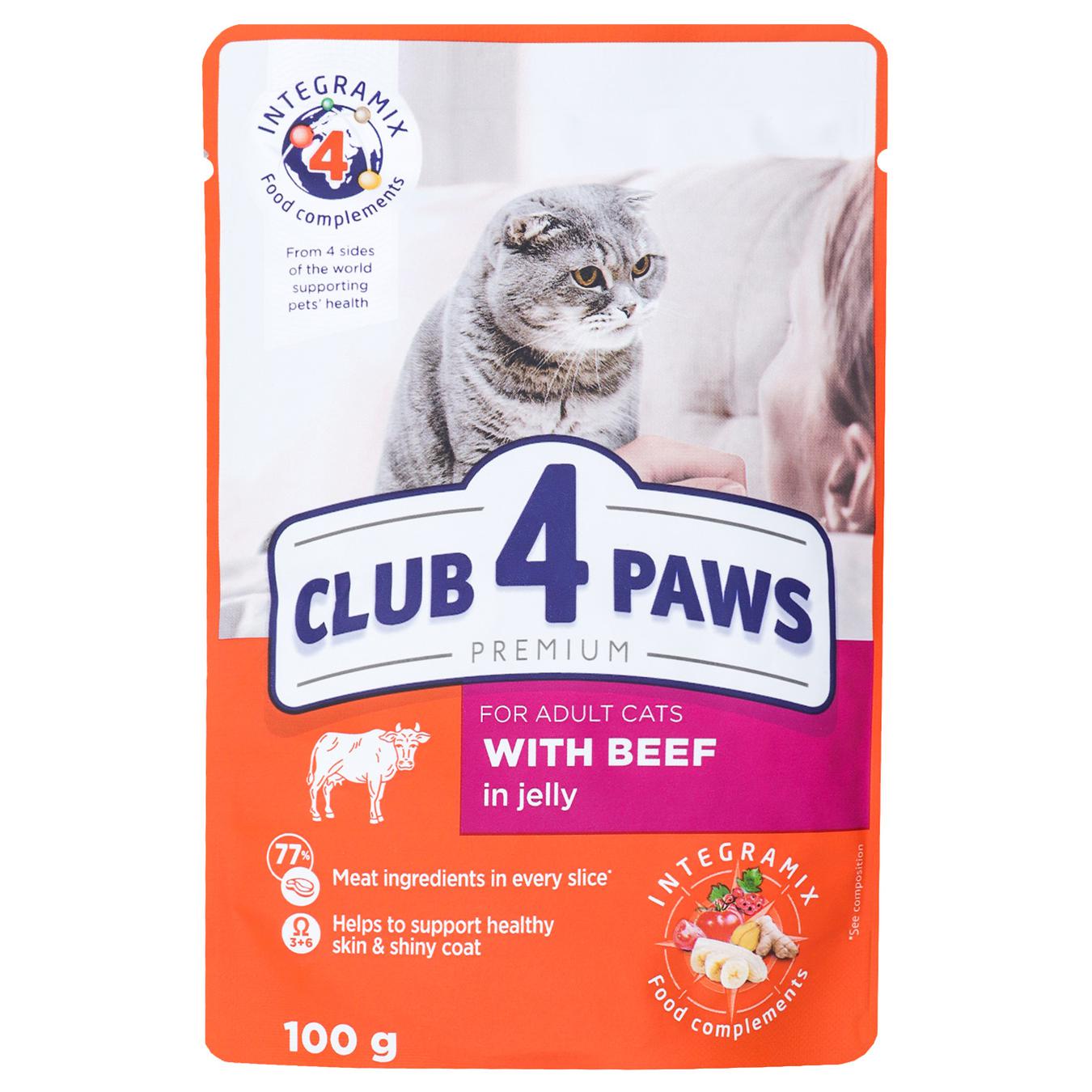

Корм Club 4 Paws Premium С говядиной в желе для взрослых котов 100г