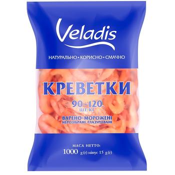 Veladis Whole Glazed Boiled Frozen Shrimps 90/120 1kg - buy, prices for COSMOS - photo 1