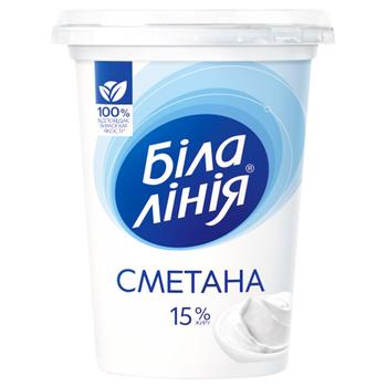 Сметана Белая линия 15% 350г - купить, цены на Auchan - фото 1