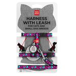 Шлея з повідцем для котів та собак дрібних порід Waudog з QR-паспортом XS 122см/20мм, шия 20-30см, груди 25-40см з малюнком око монстра