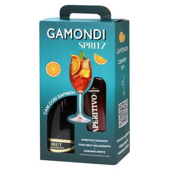 Набор Gamondi Spritz Напиток на основе вина Aperitivo 13,5% 1л + Вино игристое Toso Brut Millesimato белое 12% 0,75л - купить, цены на МегаМаркет - фото 1