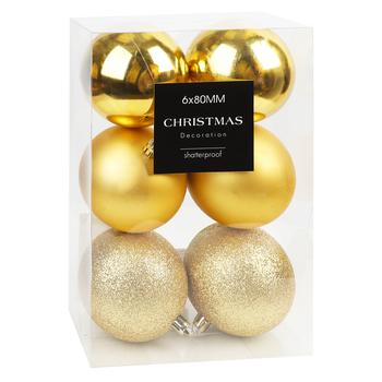 Koopman Set of Christmas Balls 8сm 6pcs Gold