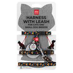 Шлея с поводком для кошек и собак мелких пород Waudog с QR-паспортом XS 122см/20мм, шея 20-30см, грудь 25-40см с рисунком апельсины