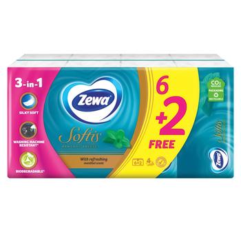 Zewa Softis Menthol Breeze 3-ply Handkerchiefs 9pcs 8 Packs - buy, prices for Supermarket "Kharkiv" - photo 1
