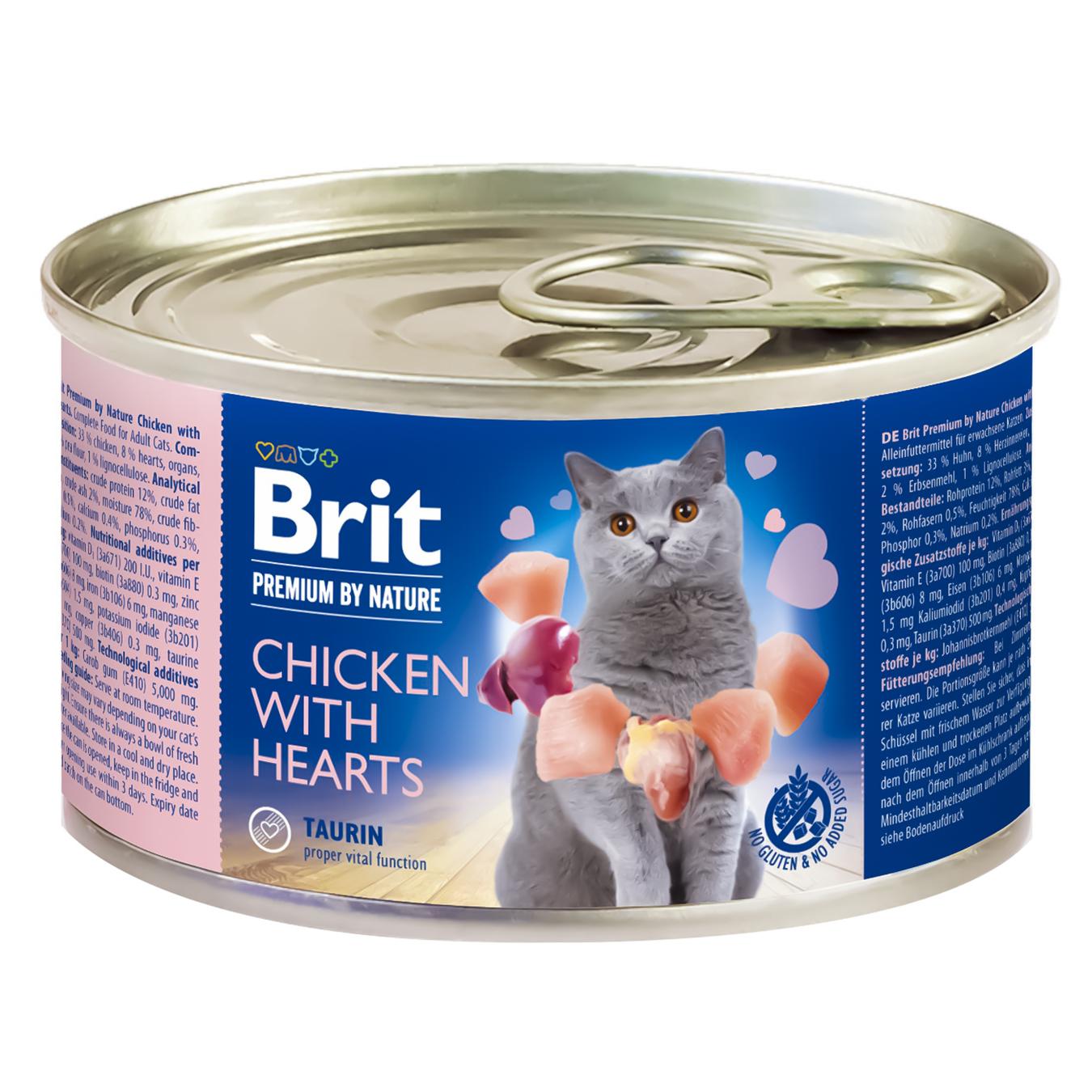 

Вологий корм для кішок Brit Premium by Nature Chicken with Hearts з куркою і серцем 200г