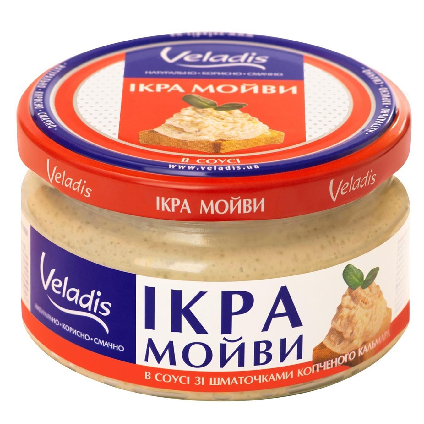 

Икра Мойвы в соусе с кусочками копченого кальмара Veladis 180г