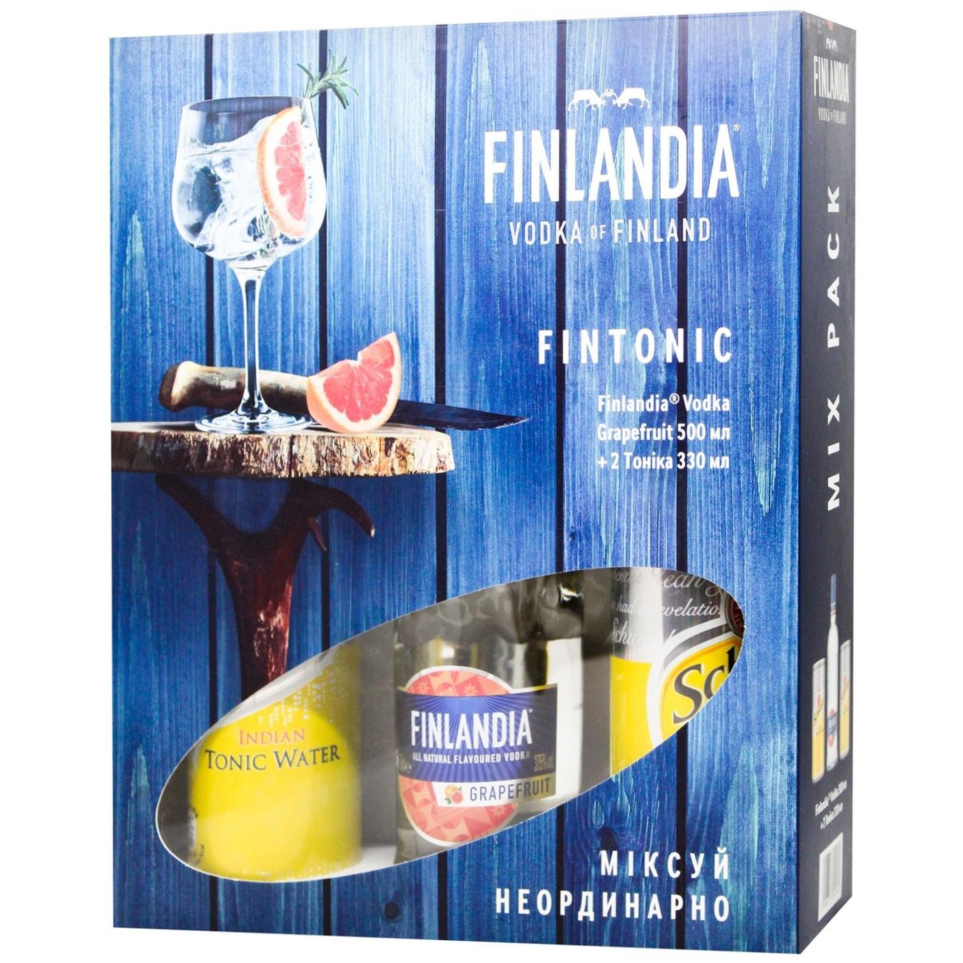 

Набор водка Finlandia Грейпфрут 37,5% 0,5л + тоник Schweppes 2*0,33л в подарочной упаковке