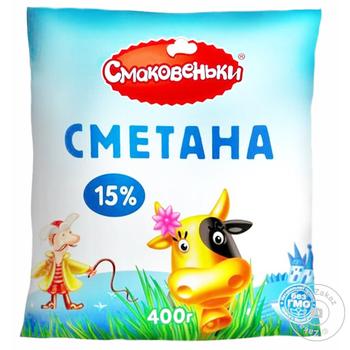 Сметана Смаковеньки 15% 400г - купити, ціни на Ідеал - фото 1