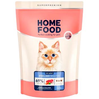 Корм сухий Home Food з ягням та лососем для стерилізованих котів з чутливим травленням 1,6кг - купити, ціни на MasterZoo - фото 1