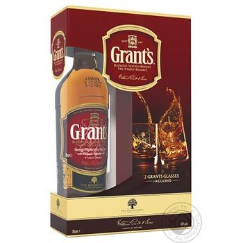 Набір Віскі Grant`s Family Reserve 0,7л + 2 склянки x3 купить, цены на МегаМаркет - фото 1