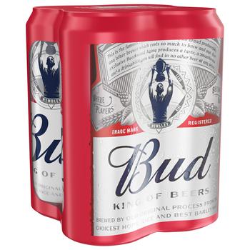 Пиво Bud світле 5% 4*0,5л ж/б - купити, ціни на Auchan - фото 1