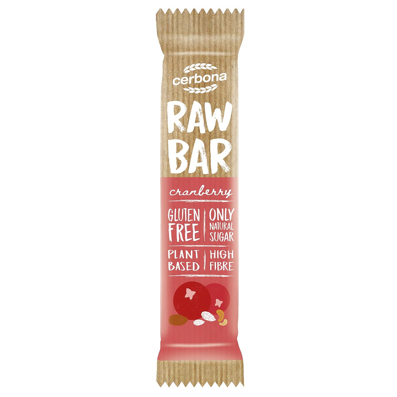 

Батончик Cerbona Raw Bar кешью и миндаль с клюквой без глютена 30г