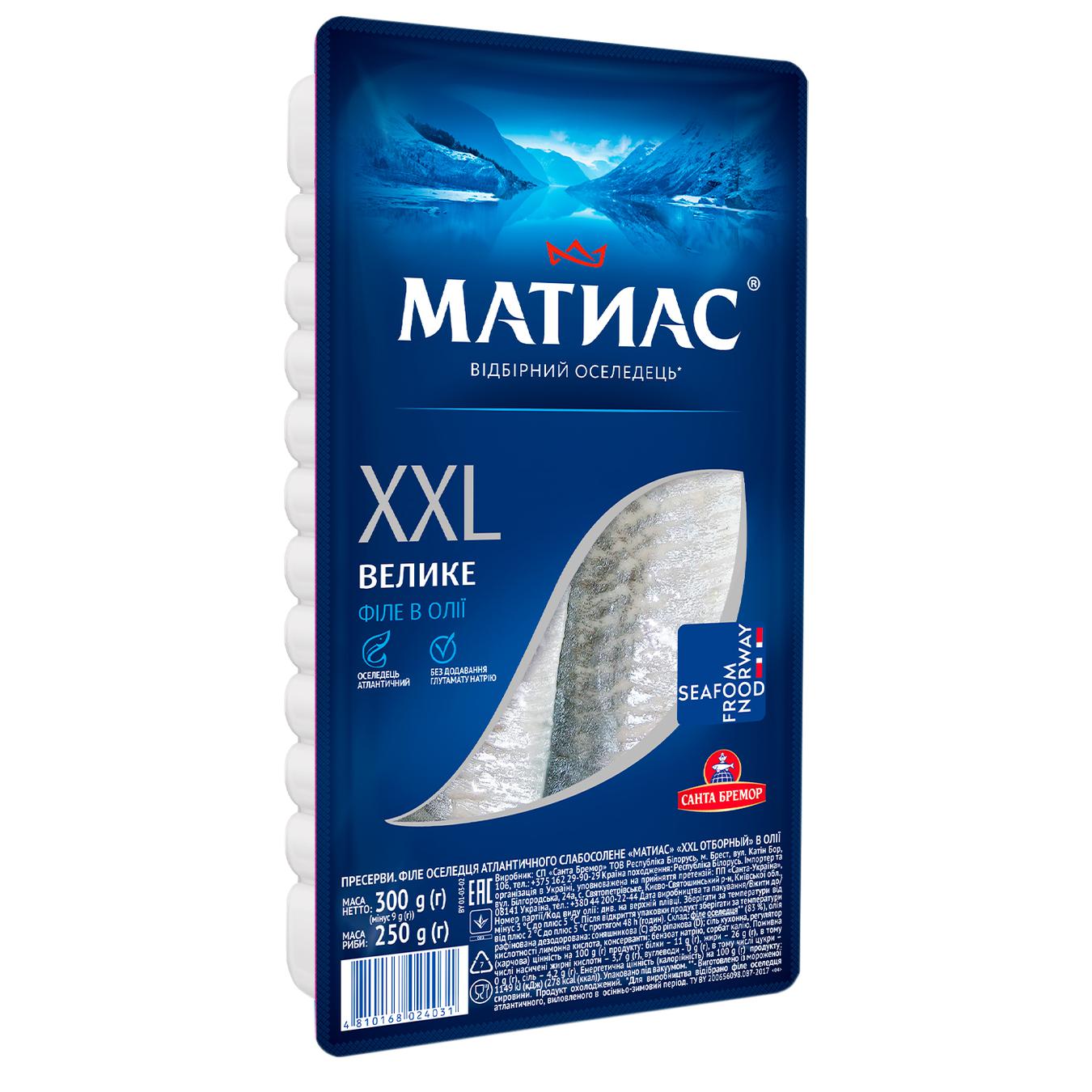

Сельдь Санта Бремор Матиас XXL филе отборное в масле 300г