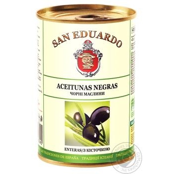 San Eduardo Whole Black Olives 425g - buy, prices for MegaMarket - photo 1