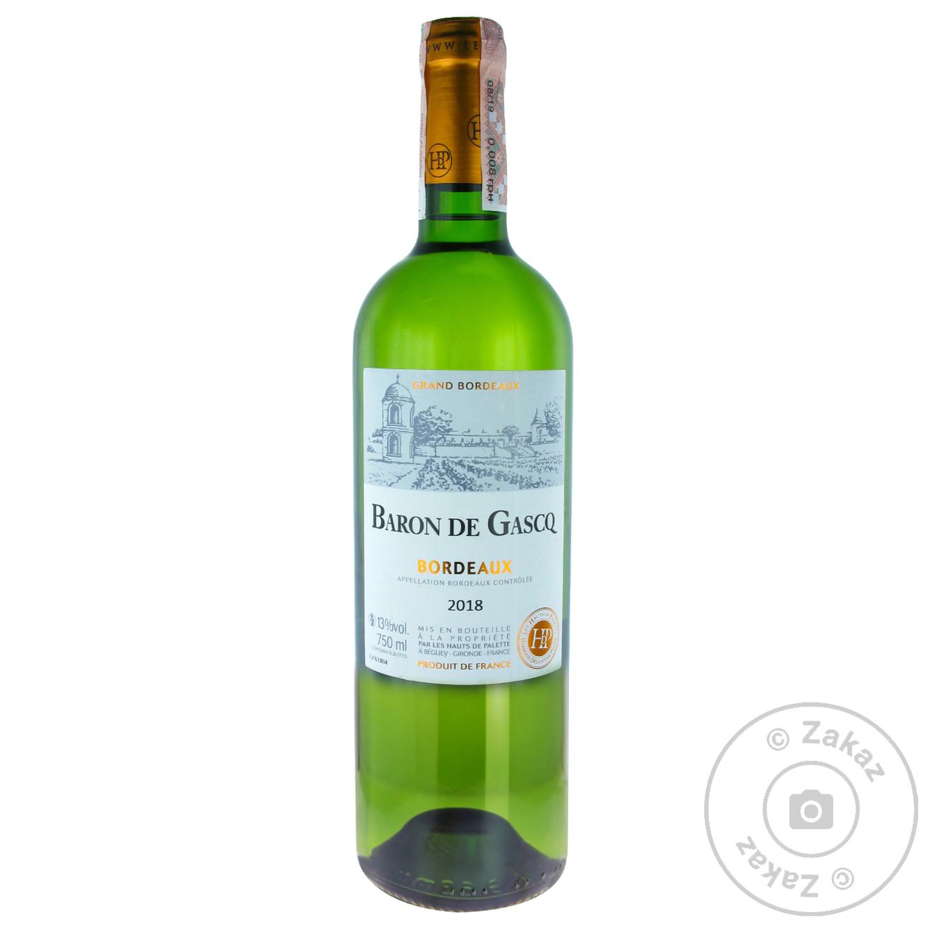 

Вино Les Hauts de Palette Sarl Baron de Gasсq Blanc белое сухое 13% 0,75л
