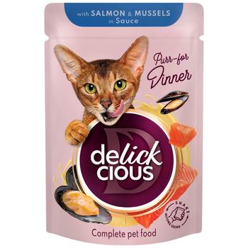 Корм вологий Delickcious з лососем і мідіями для котів 85г