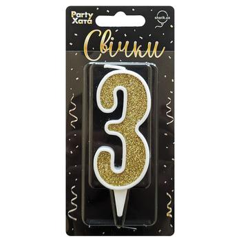 Party Khata Digit 3 Cake Candle Gold Glitter in White 9.5cm - buy, prices for NOVUS - photo 1