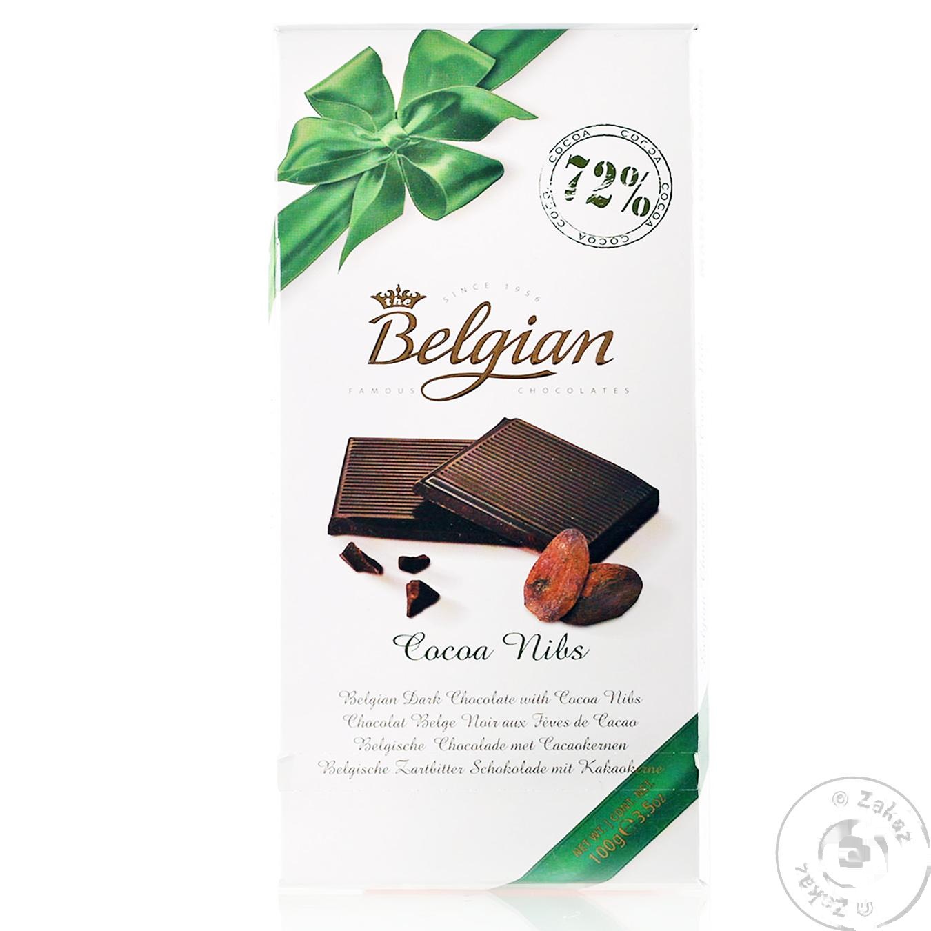 

Шоколад Belgian черный с кусочками какао 72% 100г