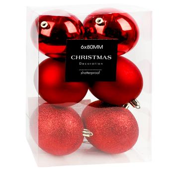 Koopman Set of Christmas Balls 8сm 6pcs Red