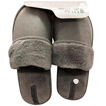 Twins 15876 HS-OZ Corduroy Fur Gray Men's Slippers s.40/41