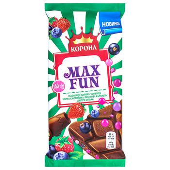 Korona Max Fun Milk Chocolate with Strawberry, Raspberry, Blueberry, Blackcurrant, Explosive Caramel, Effervescent Balls 160g