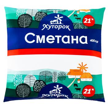 Сметана Хуторок 21% 400г - купити, ціни на Чудо Маркет - фото 1
