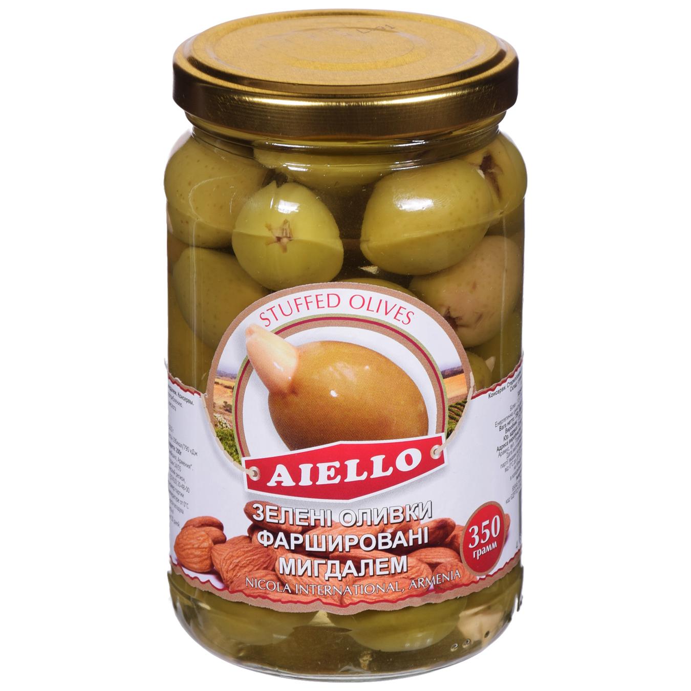

Оливки Aiello 310/350 г зелен. скл. фарш. мигдалем