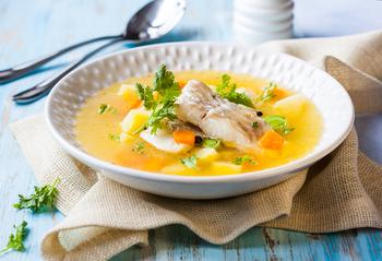 Soup with hake filet 