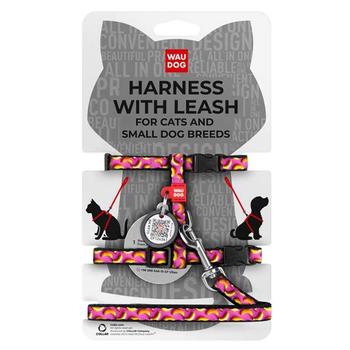 Шлея з повідцем для котів та собак дрібних порід Waudog з QR-паспортом XS 122см/20мм, шия 20-30см, груди 25-40см з малюнком банани на рожевому - купити, ціни на NOVUS - фото 1