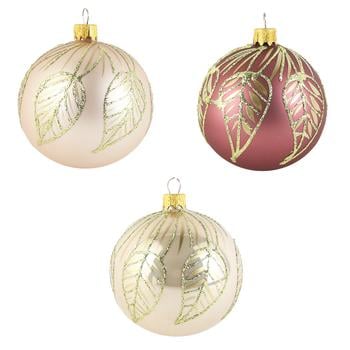 Koopman Christmas Ball with Leaves 8cm in Assortment