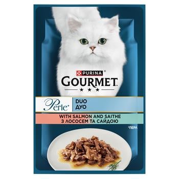 Корм влажный Gourmet Perle Duo с лососем и сайдой для взрослых кошек 85г