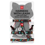 Шлея с поводком для кошек и собак мелких пород Waudog с QR-паспортом XS 122см/20мм, шея 20-30см, грудь 25-40см с рисунком зубастые монстры