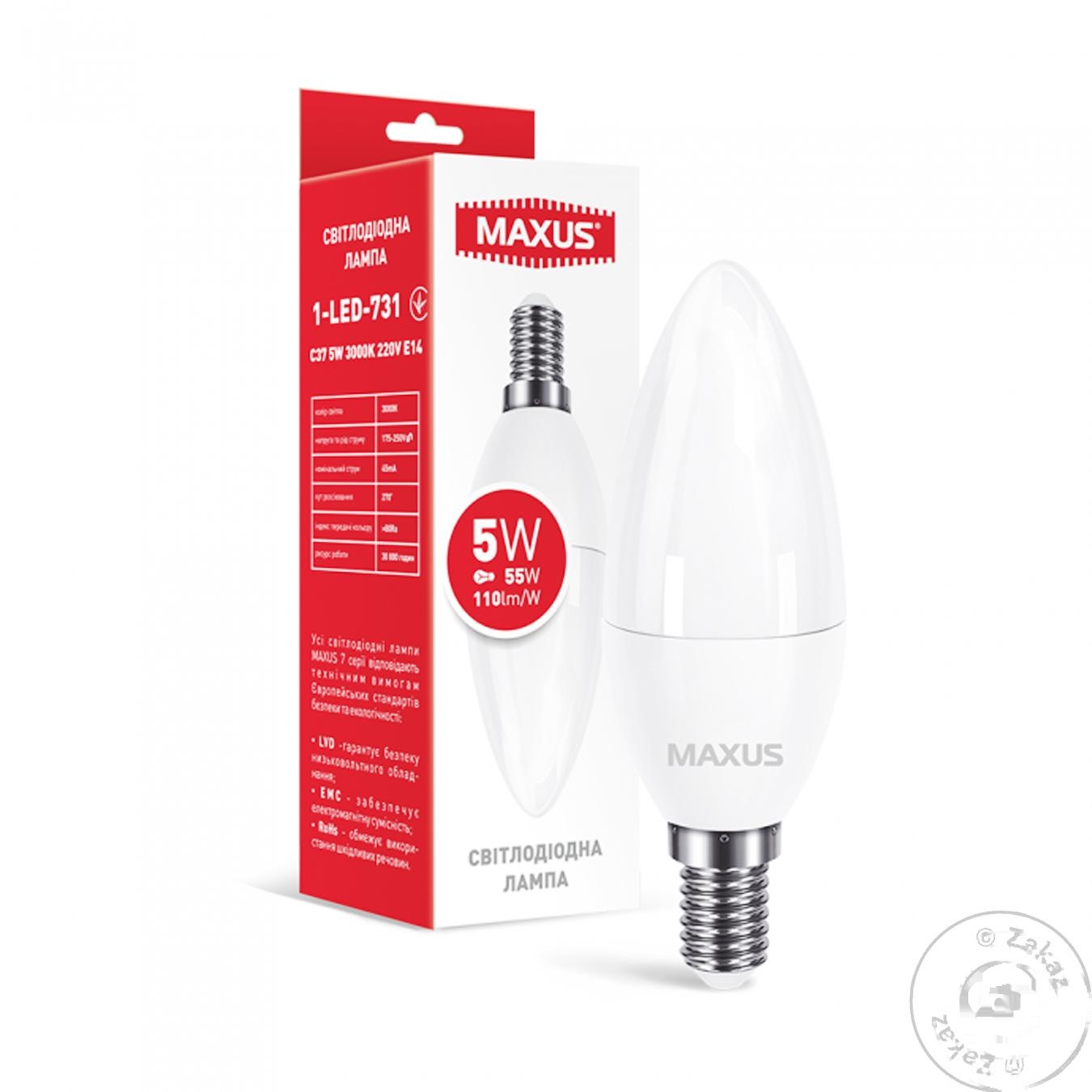 

Лампа Maxus светодиодная C37 5W E14 3000K