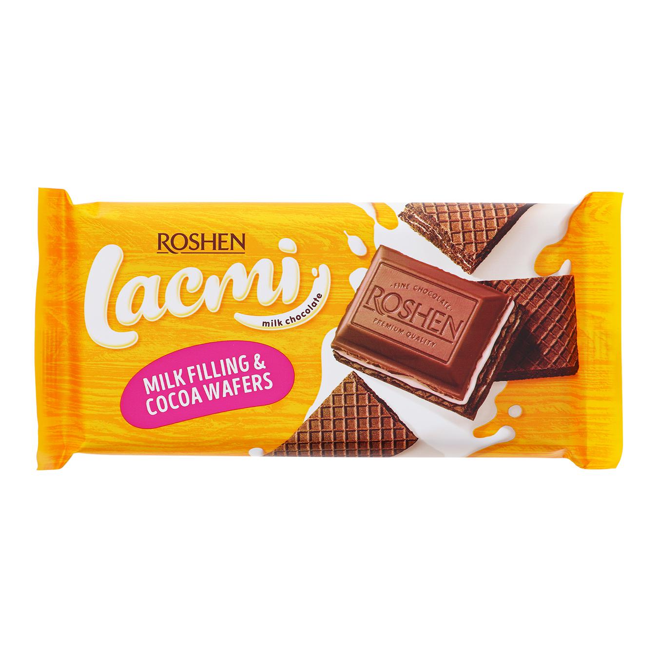 

Шоколад молочный Roshen Lacmi с молочной начинкой и вафлей 105г