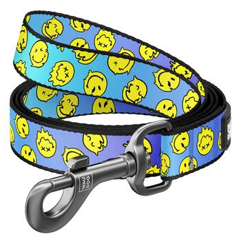 Waudog Nylon Dog Leash S 122cm/25mm with Design of Smileys on Blue