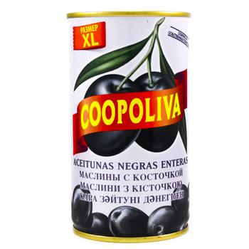 Маслины Coopoliva черные с косточкой 350г - купить, цены на КОСМОС - фото 1