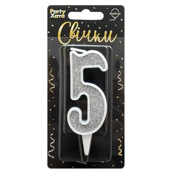 Party Khata Digit 5 Cake Candle Silver Glitter in White 9.5cm - buy, prices for NOVUS - photo 1