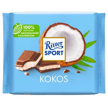 Шоколад молочный Ritter Sport с кокосовой начинкой 100г