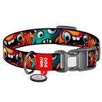 Нашийник для собак Waudog нейлоновий з QR-паспортом 28-40см/20мм з малюнком зубасті монстри