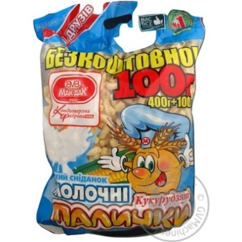 Палички кукурудзяні Мак-даК Молочні солодкі неглазуровані 500г купити, ціни на МегаМаркет - фото 2