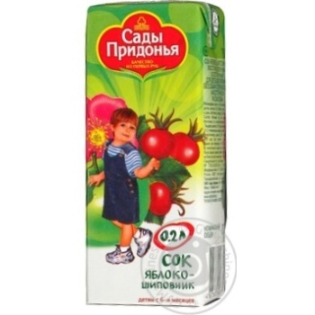 Reconstituted clarified sterilized sugar-free juice Sady Pridonia apples and dog-rose for 6+ months babies tetra pak 200ml Russia - buy, prices for - photo 2